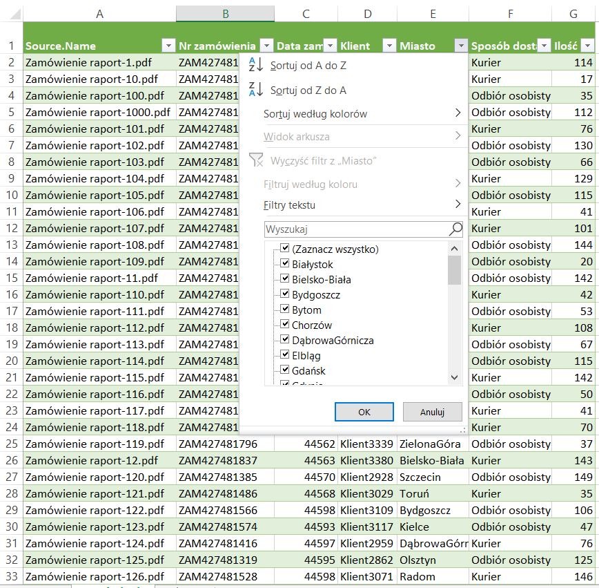 Możliwości sortowania i filtrowania w Excelu