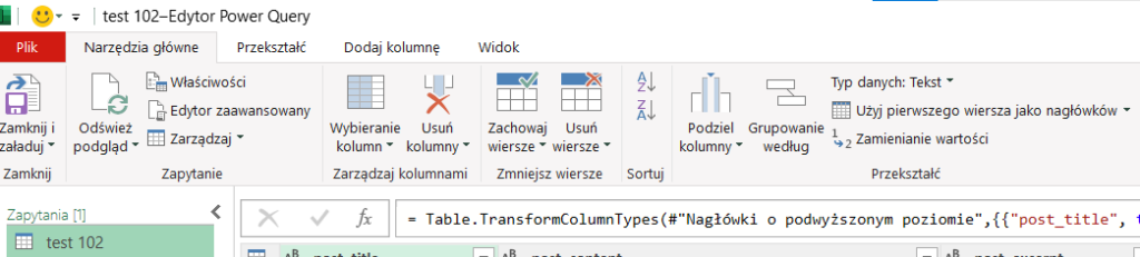 Ekran Power Query