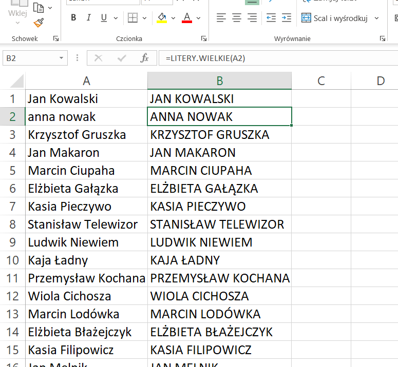 Przykład użycia - LITERY.WIELKIE
