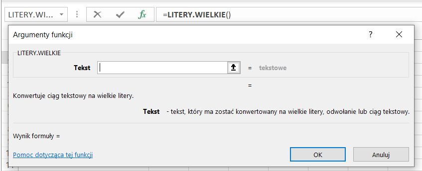 Funkcja LITERY.WIELKIE